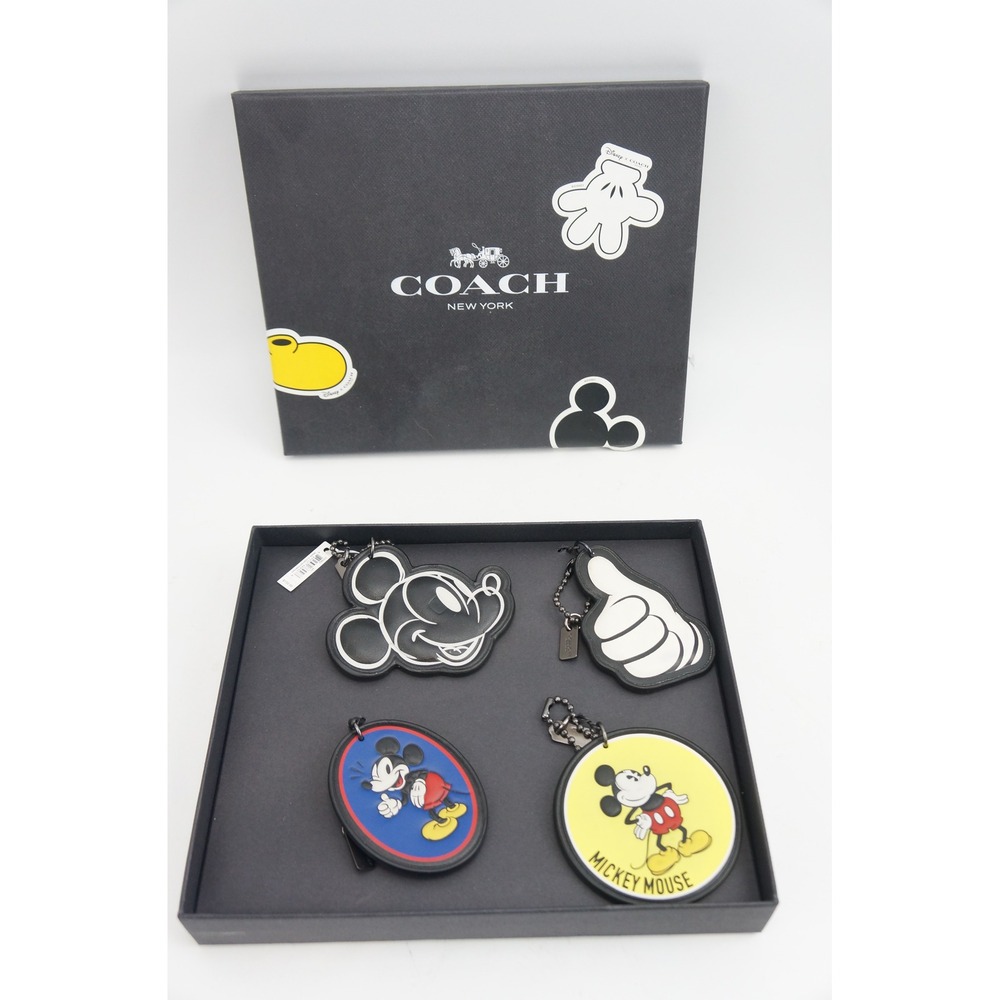 Coach Mickey Hangtag Set Multicolor Disney Leather Bag Charms F59882 EUC